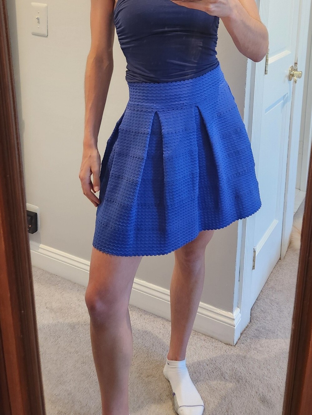 Blue Pleated A-Line Women's Skirt